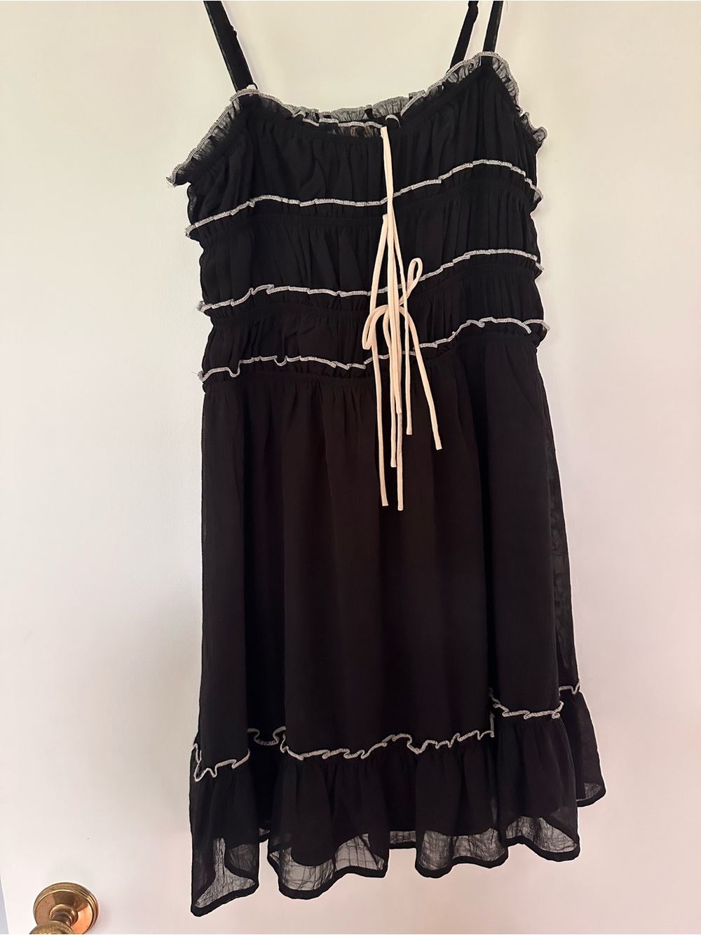 T.J.Maxx Black Ruffle Spaghetti Strap Sundress with Cream Tie